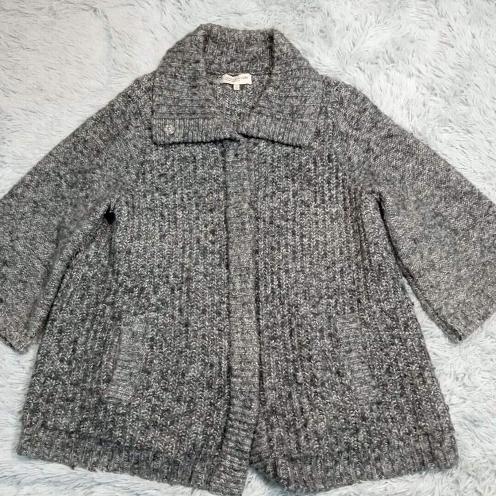Jones New York Sweater Womens 2X Gray Wool Blend Pockets Snap Up Cozy Warm
